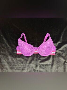 Joe Boxer Fuchsia Lace Push-Up Bra with Striped Elastic Band